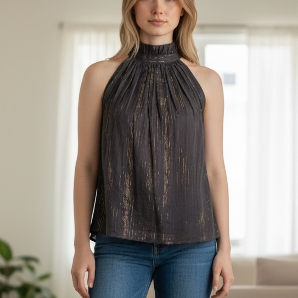 Laura Egloff Metallic Thread Sleeveless Top